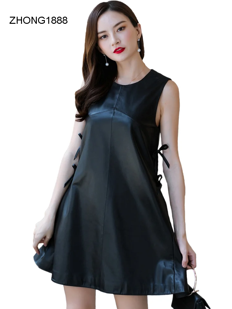 

Кожаная Новинка 2020, платье без рукавов из натуральной кожи, женская юбка, осенне-зимний жилет в Корейском стиле, жилет средней длины из овчин...