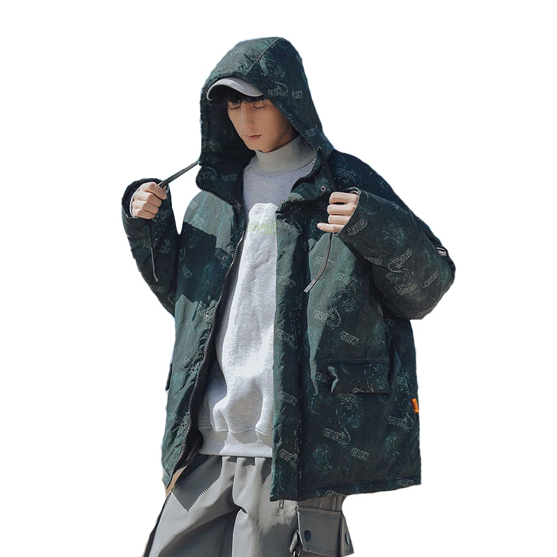 

Winter 2020 Men's New Hooded Printing Casual Trend Loose Windproof Thickened Cotton Padded Jacket Size M-2xl