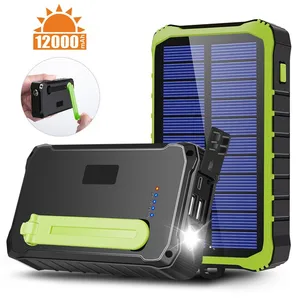 solar power bank 12000 mah outdoor emergency portable power bank led lighting mobile phone battery external auxiliary charger free global shipping