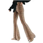 Женские брюки, повседневные длинные леопардовые брюки с животным принтом, с высокой талией и широкими штанинами