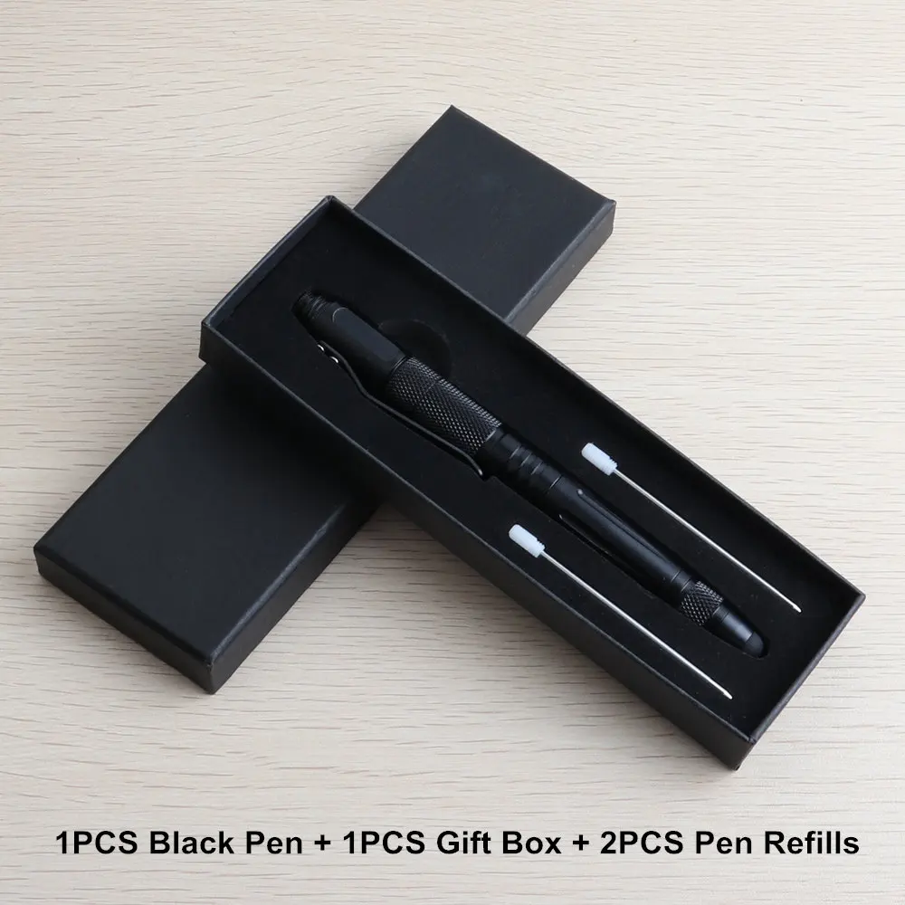 1Set Black Тактическая Ручка инструмент для самообороны для выживания военный металлический стилус стеклянный выключатель шариковая ручка многофункциональный инструмент 2 Дополнительные чернила - Цвет: 1Set Black