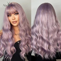 alan eaton long wavy synthetic wigs with bangs colorful purple wigs for women lolita cosplay party daily heat resistant fibre