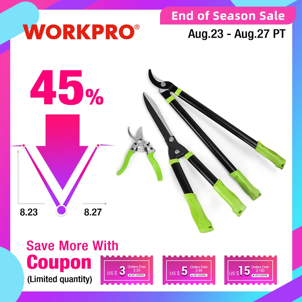 

WORKPRO 3PC Pruning Shears Set Fence Shear High branch shear Pruning Tool Set for Garden Grass