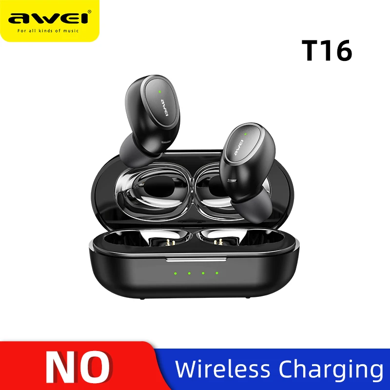 Black T16 Awei T6C TWS Bluetooth наушники Беспроводная зарядка мини-вкладыши 6D HiFI бас стерео звук истинные беспроводные наушники для игрового телефона - Цвет: Black T16