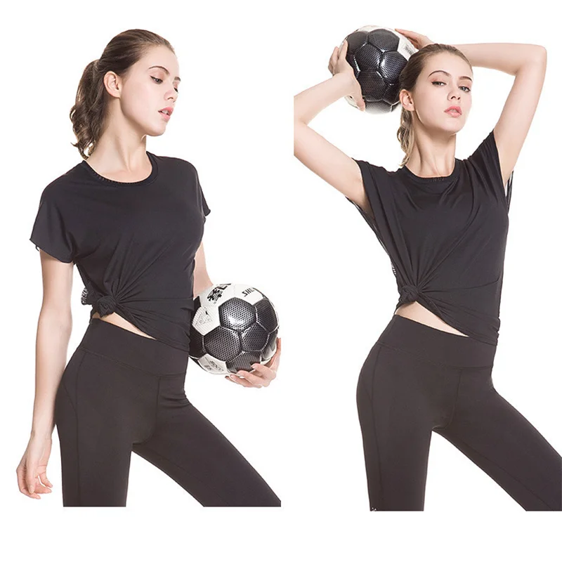 

Women's Soft Breathable Sports Fitness Net Back Short Sleeve Mesh Back T-shirt