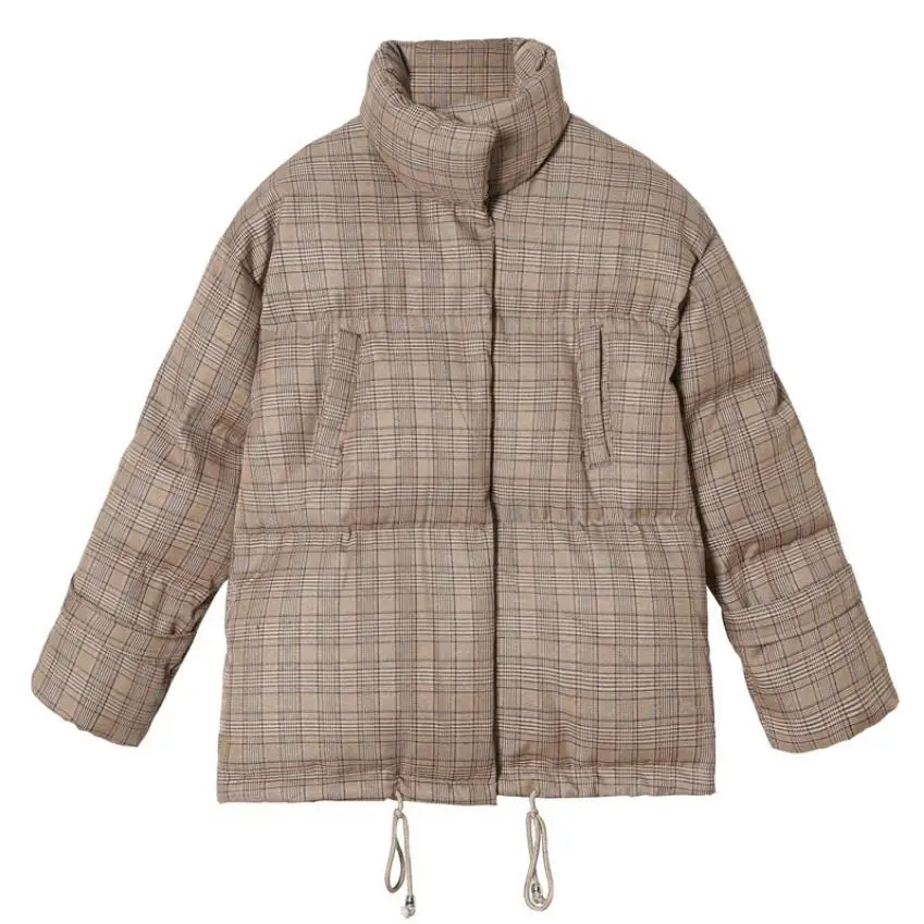 

Winter plaid bread style bat sleeved cotton coat female loose oversized thicker warm jacket fluffy cotton jacket F324