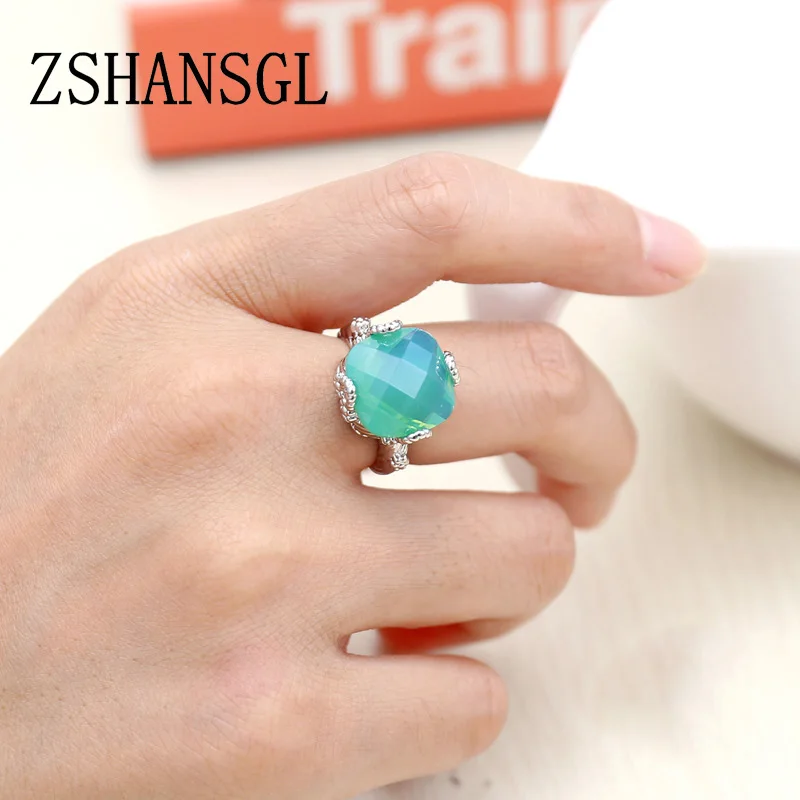 Роскошные серебряные кольца для женщин Свадебные обручальные с зеленым