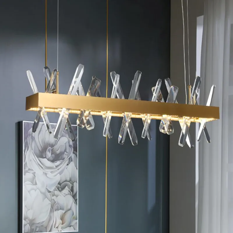 

Modern Rectangle Crystal Chandelier For Living Room Dining Room Kitchen Island Hanging Lamp Gold Led Chandeliers Cristal Light