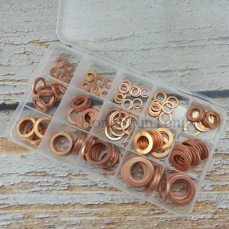 150PCS Copper Washer Gasket Nut and Bolt Set Flat Ring Seal Assortment Kit M5 M6 M8 M10 M12 M14 M16 M18 for Sump Plugs Water |