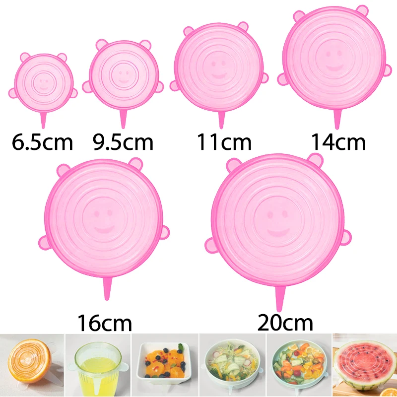 

6pcs Silicone Stretch Lids Universal Lid Silicone Bowl Pot Lid Silicone Cover Pan Cooking Food Fresh Cover Microwave Cover