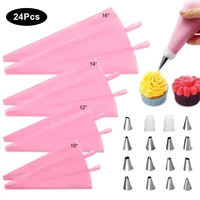 24pcsbag silicone icing piping cream pastry bag 14 stainless steel cake nozzle diy cake decorating tips fondant pastry tools