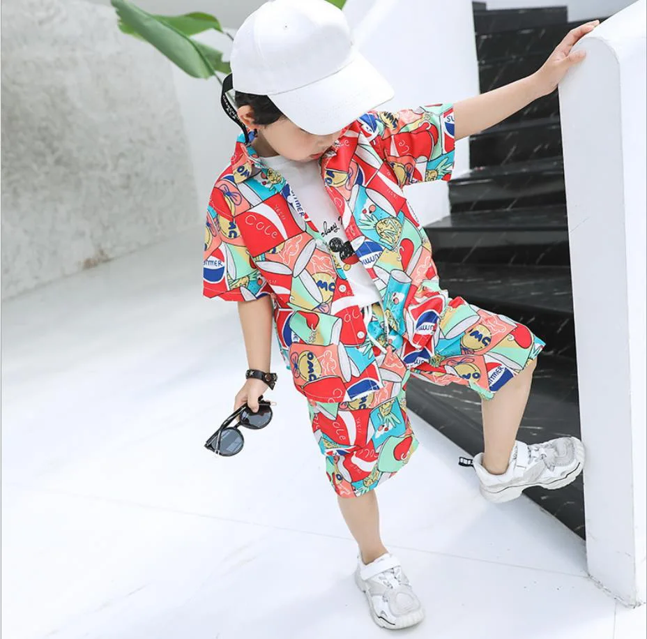 

2020 Summer kids clothing Children's suit boy printed shirt shorts set boy loose casual 2pcs Set personality beach tide clothing