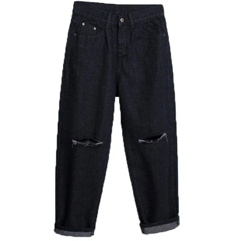 

Jeans Women Ripped Hole Oversize Loose Daily Streetwear Black Harem Trousers Harajuku Female Chic Denim Casual Jean Cool New Fit