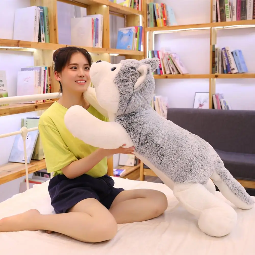 

60/90cm Giant New Simulation Husky Stuffed Plush Doll Kid Lovely Lying Husky Dog Soft Pillow Birthday Gift Toys For Children
