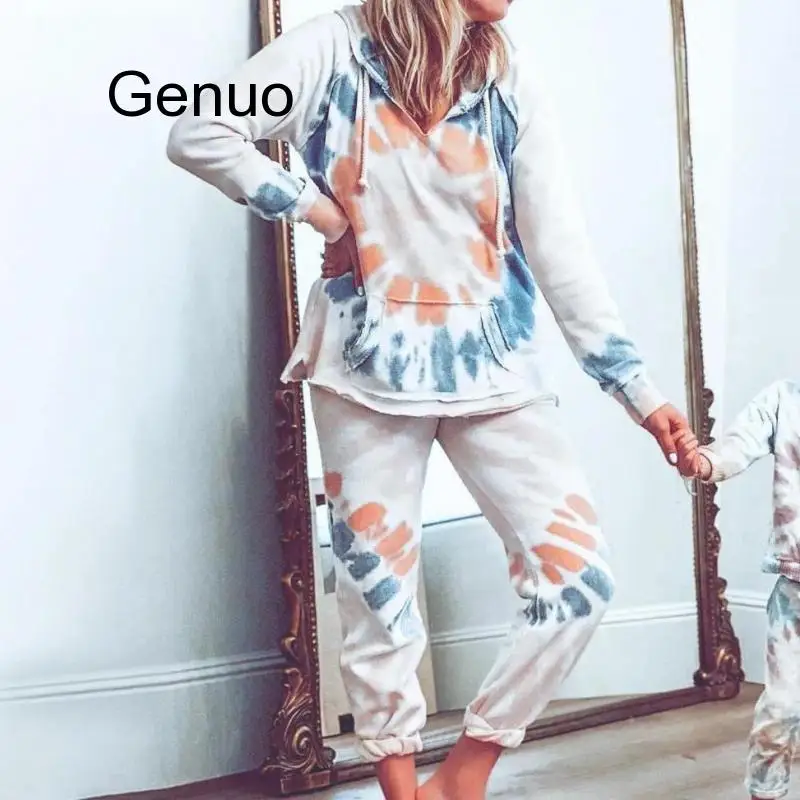 Женский тренировочный костюм для бега с принтом тай-дай Длинные повседневные