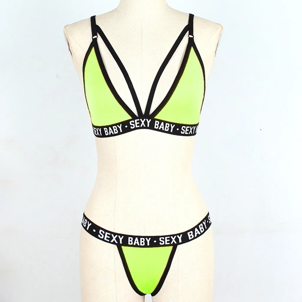 

Letter Sexy Lingerie Set For Women Underwear Bandage Bra And Panty Set Fashion Patchwork G-String Briefs