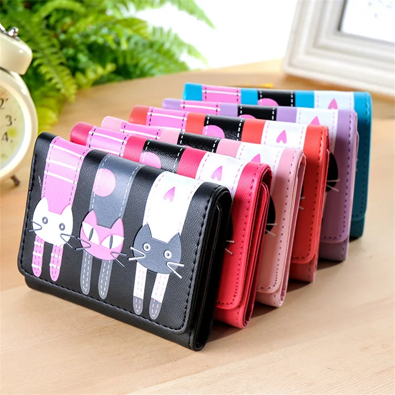 

2020 Short Women Wallets With Zipper Coin Pocket Card Holder Brand Lovely Cat Wallet Ladies Purses Female Wallet carteira