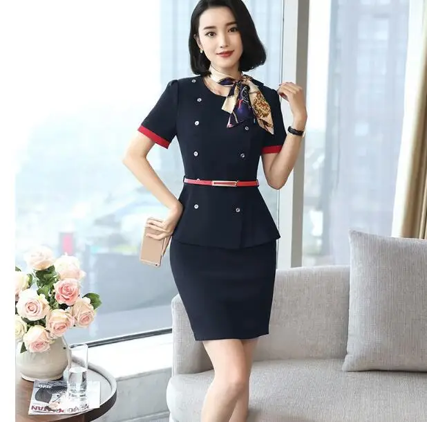 Женская юбка-костюм с коротким рукавом и галстуком | одежда