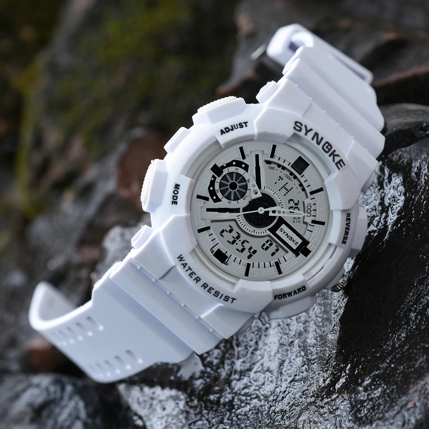 

SYNOKE Student Sports Outdoor Watch Electronic Wrist Watches LED Digital Dual Display Teen Fashion Watch PU strap Quartz 2019