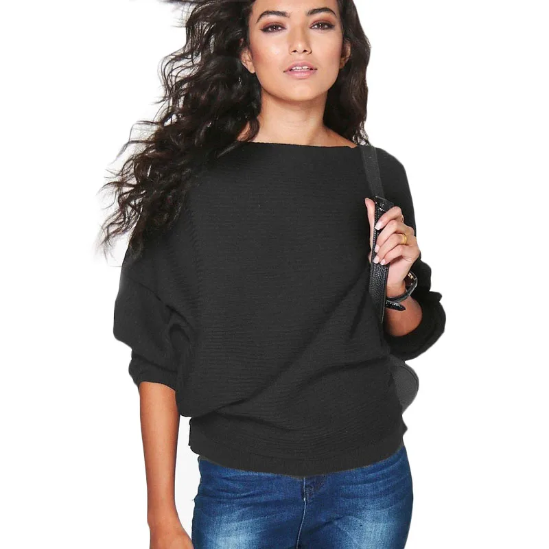 

Women Autumn winter Vogue sweaters solid long-sleeve knitted pullovers Batwing sleeve casual cloth