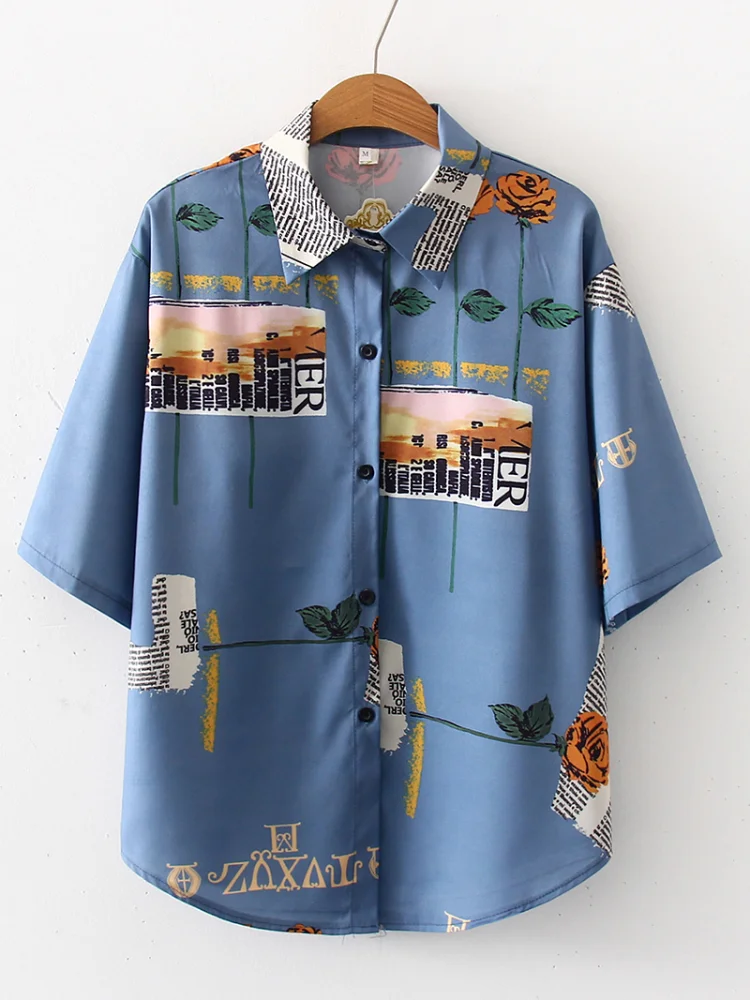 

Women's Blouses Chiffon Polo Shirts Casual Shirt Plus Size Loose Top Print Tops New Short Sleeve Summer Lady Blouse Houthion