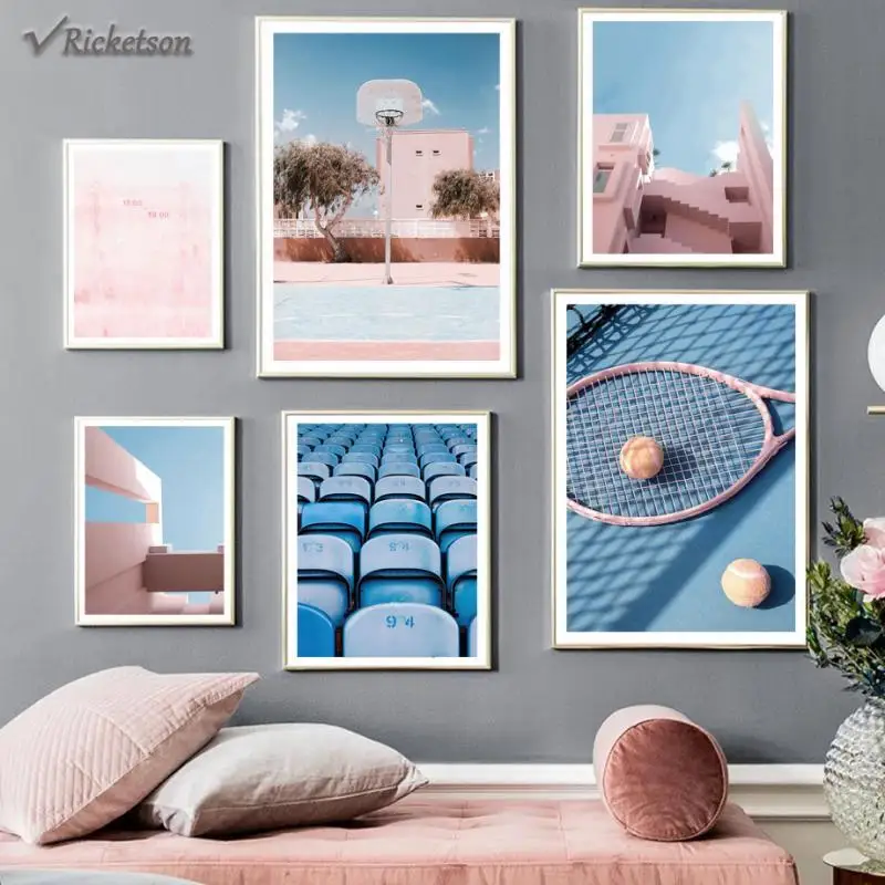 Настенная Картина на холсте картина розового цвета для тенниса баскетбольной