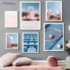 Настенная Картина на холсте, картина розового цвета для тенниса, баскетбольной площадки, Венеции, фотография детской комнаты