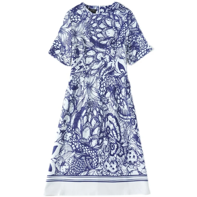 

Women Summer Dresses Elegant Party Night Printing Mid-Calf A-LINE Dresses For Women O-Neck Office Lady 2021 New Women Dresses