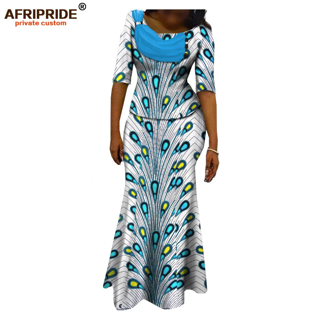 Afripride африканская юбка костюм для женщин сделанный на заказ короткий рукав топ+ юбка в пол женский хлопковый костюм A722632 - Цвет: 475J