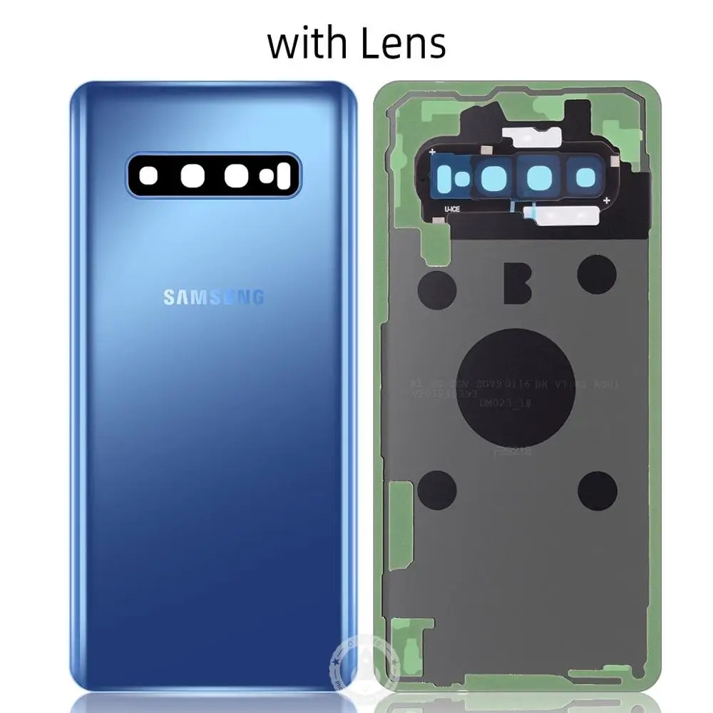 Оригинальная сменная батарея задняя крышка дверное стекло для samsung S10+ Корпус S10 Plus SM-G9750 задняя крышка чехол стеклянная задняя крышка - Цвет: Blue with Lens