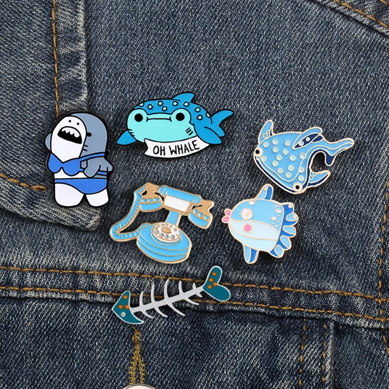 Синий эмалированный контактный симпатичный телефон Осьминог океана акулы Кита