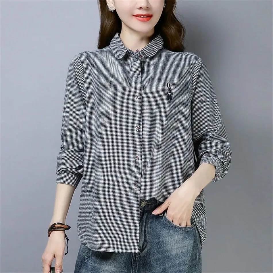 

Spring Autumn Women Long Sleeve Stripe Shirts Fashion Korean Polo-Neck Blouses Casual Loose Top Ladies Blusas MM1505