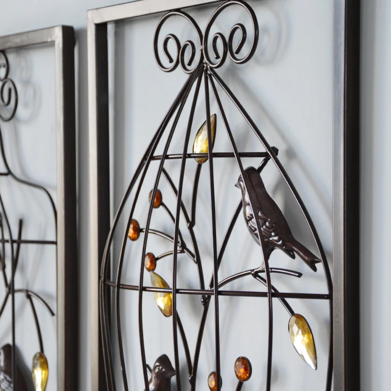 Птица цветок железная клетка Настенная роспись креативная домашняя мебель