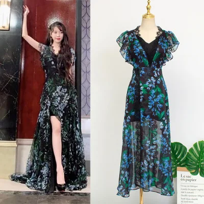 Винтажное платье с цветочным узором для женщин v-образный вырез DEL LUNA отель iu та же