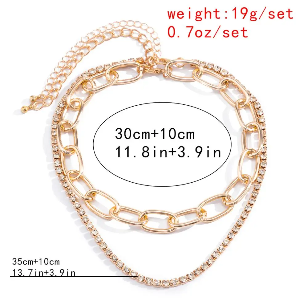 

Salircon Punk Multi Layer Chunky Link Chain Choker NecklaceKpop Luxury Rhinestone Tennis Chains Necklace for Women Jewelry Gift