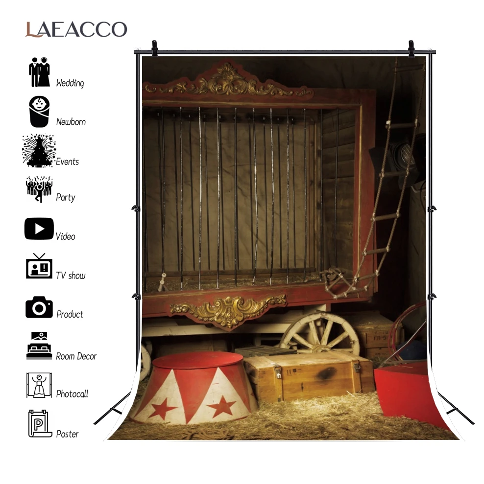 

Laeacco Circus Cruise Old Wooden Warehouse Hay Baby Birthday Party Newborn Photo Background Photography Backdrop Photo Studio