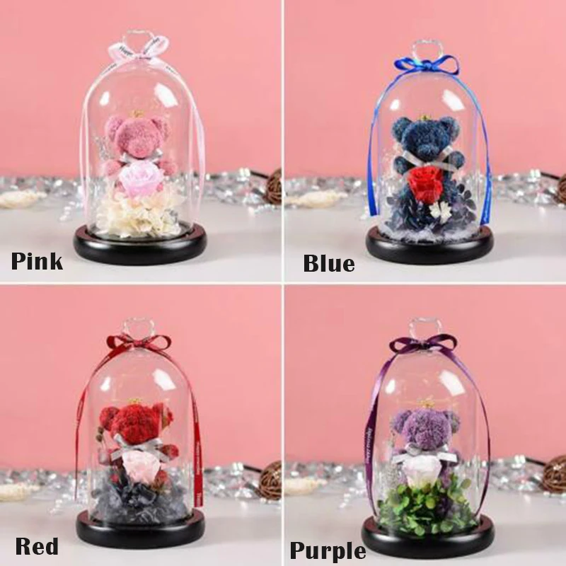 

Bear Rose Flower Glass Cover Led Light Mother's Valentine's Day Gift can CSV