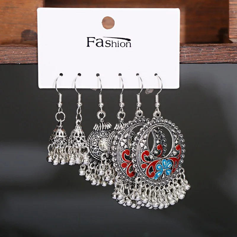 

Bohemian Gypsy Vintage Women's Silver Color Earrings Set Fashion Jewelry Summer Flower Drop Earrings Gift
