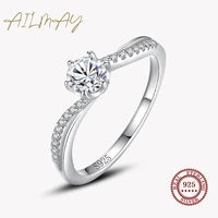 ailmay dazzling sparkling engagement finger rings authentic 925 sterling silver clear zircon rings fine female fashion jewelry