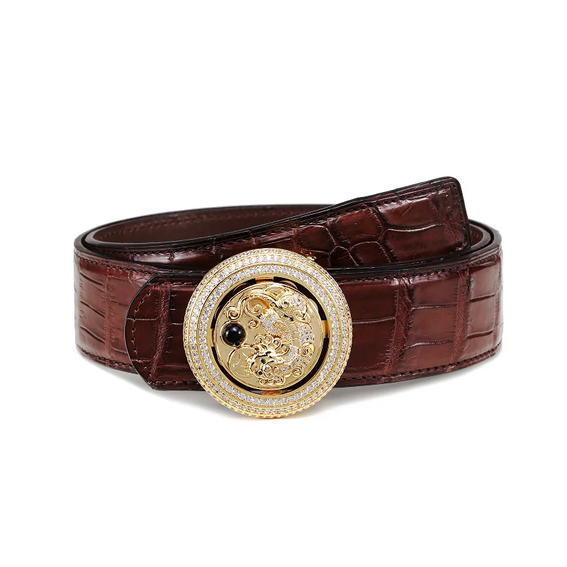 Kirin buckle brown McParko роскошный мужской ремень из натуральной кожи крокодила, поясной ремень с пряжкой в виде животных, стразы, круглый ремень для счастливых мужчин коричневого цвета - Цвет: Kirin buckle brown