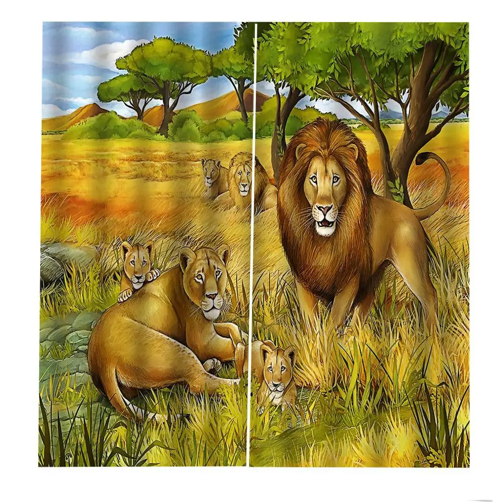 

Luxury Blackout 3D Window Curtains For Living Room Bedroom golden scenery lion curtains