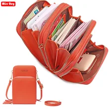 PU Leather Plain Mobile Phone Bag For Samsung/iPhone/Huawei/Xiaomi Wallet Case Pocket Shoulder Bags Cell Phone Pouch Clutch bag