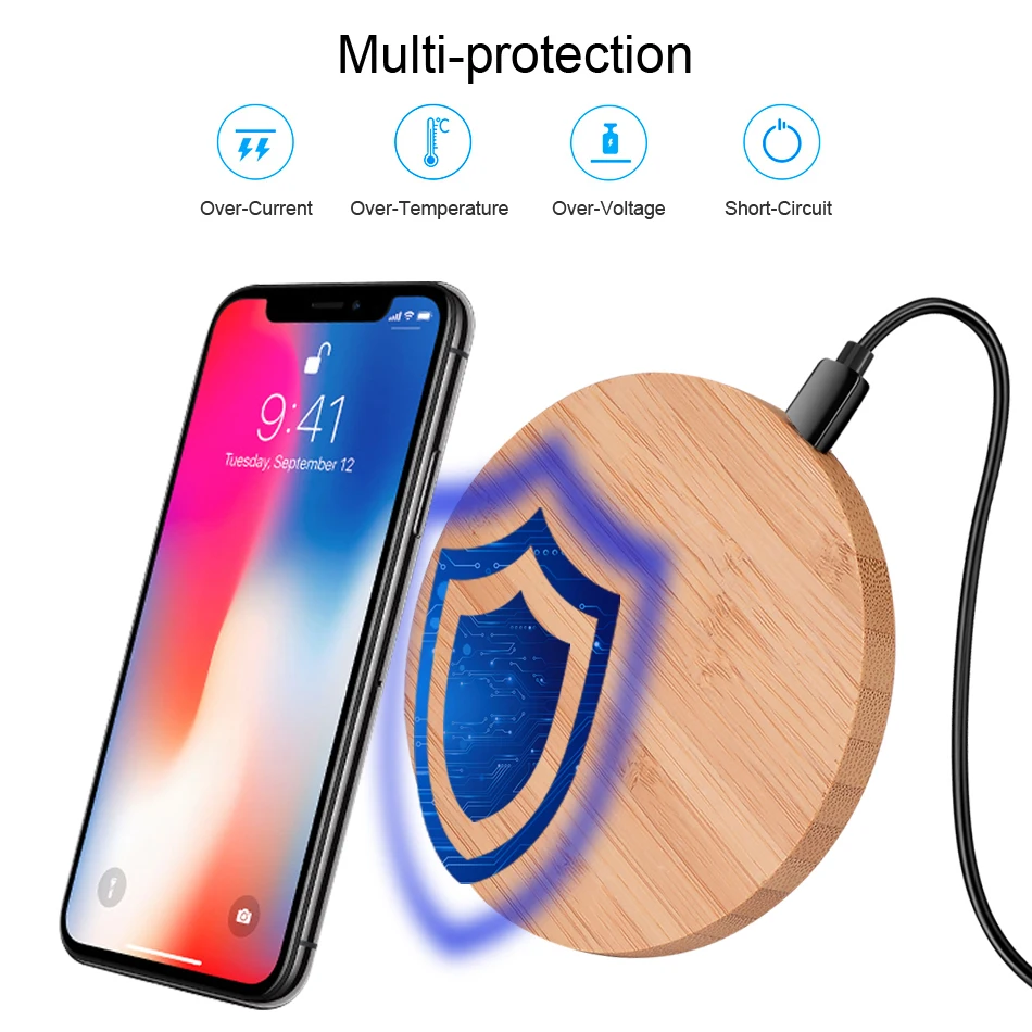 Беспроводное зарядное устройство CinkeyPro Wood с зарядкой 5 Вт для iPhone 8 X Samsung XiaoMi 5V1A
