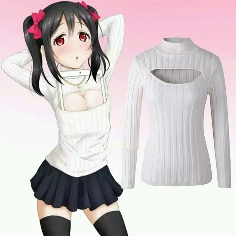 

spring and autumn 2021 winter anime love cosplay Lolita card Japanese open chest sweater fashion sexy slim slimming wild sweater