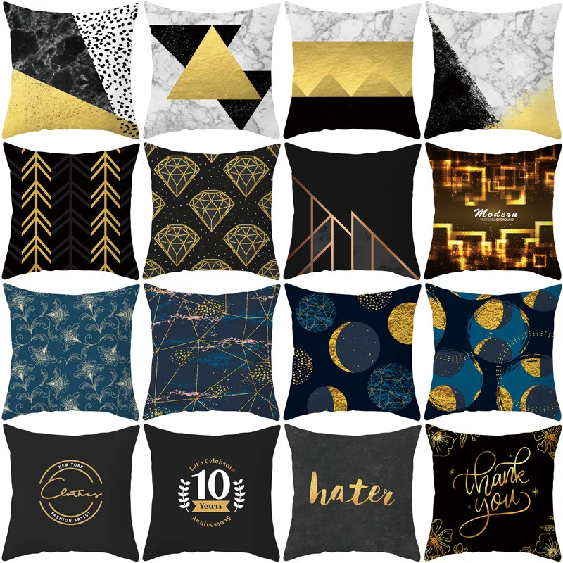

The new black geometric sofa pillowcase digital print office cushion set customization fall decorations