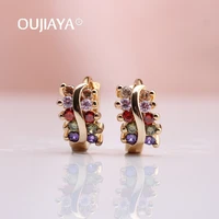 oujiaya hot sale colour natural zircon round drop earrings for woman fashion arty fine fashion jewelry gold dangle earrings a110