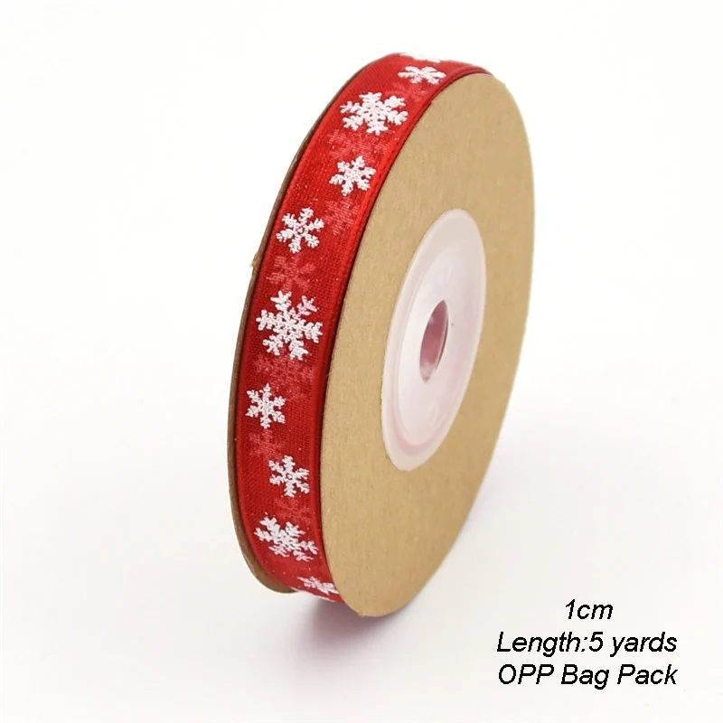 Red 1cm 5Yards 5 ярдов 1 см/2,5 см рождественские украшения для дома Снежинка ленты Сделай Сам новогодние подарки для обертывания коробок украшения Рождественские вечерние украшения - Цвет: Red 1cm 5Yards