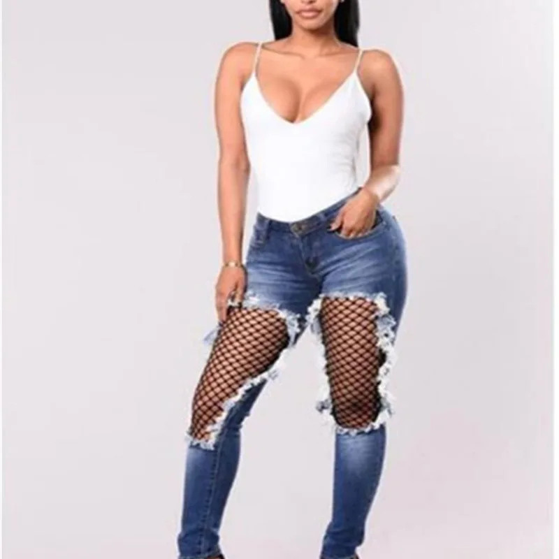 Женские Брюки Продаются через Европу и США выдвижные джинсы с дырками джинсовые