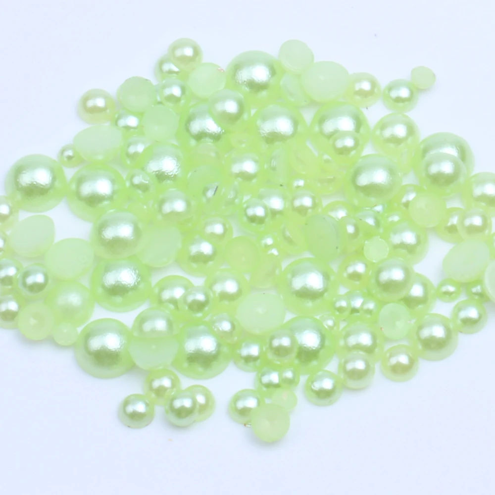 2-12mm and Mix Size Light Green Half Round Imitation Pearl Loose Beads ABS Flatback For DIY Nails Scrapbook Decorate | Украшения и