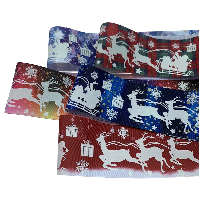 

5 yards/lot Christmas Elk Printed Grosgrain Ribbon for Diy Xmas Home Decoration Festival Gift Packaing Headwear Bow Material